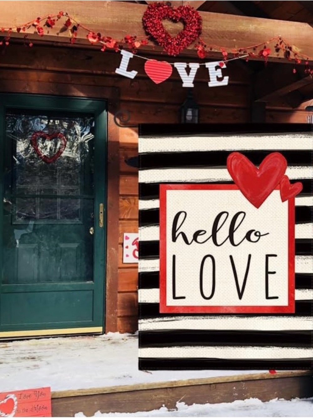 Hello Love Striped Valentine 12 x 18 Garden Flag~ New ~ Flag Only